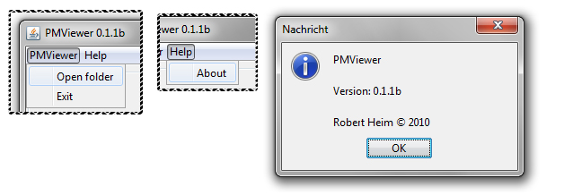 PMViewer 0.1.1b menu and about